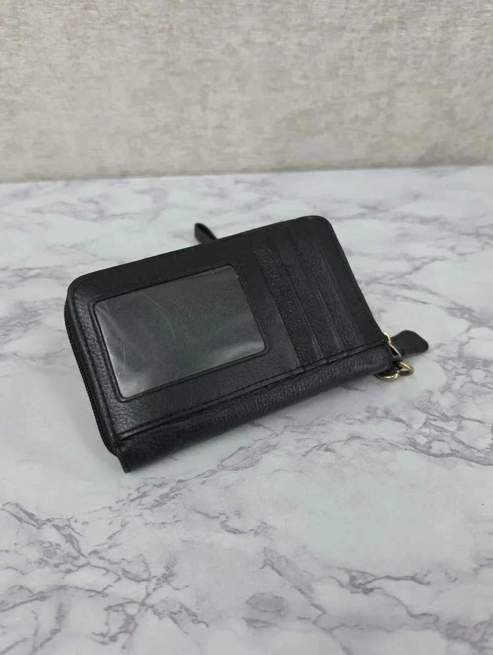Coach Campbell Vintage Black Leather Wristlet Phone Pouch Gold Turn-Lock SLG